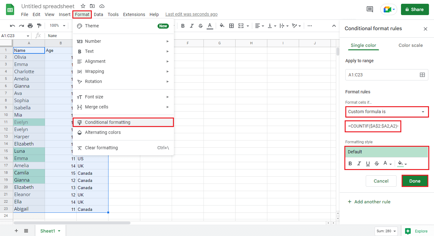 Using Conditional Formatting to remove duplicates