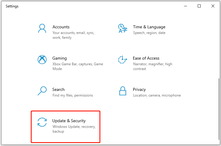 Select Update and Security