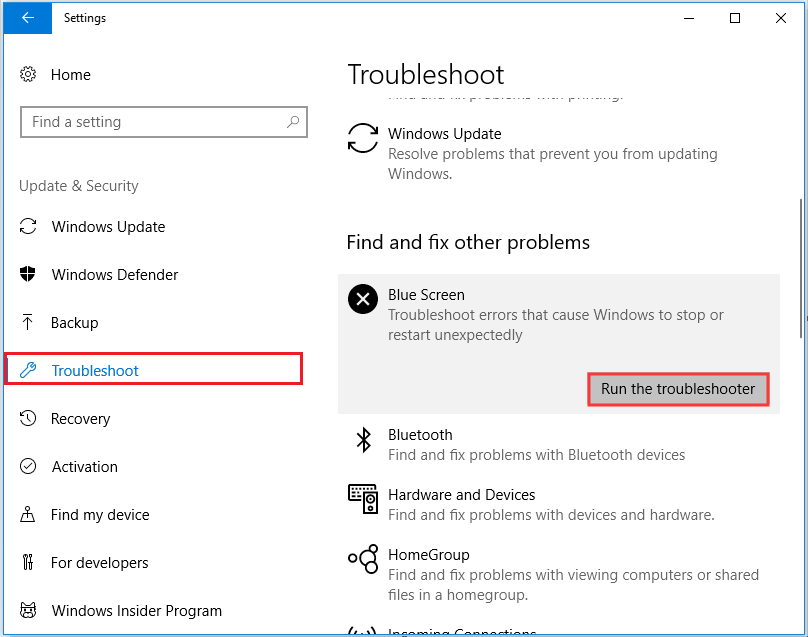 Run the Blue Screen troubleshooter