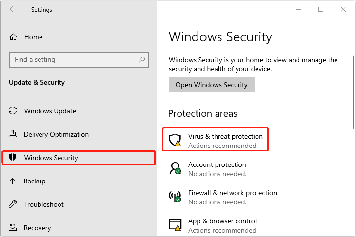 Select Virus and threat protection