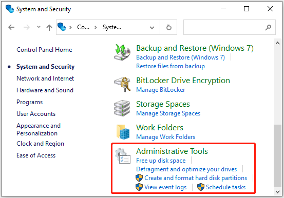 Click Administrative Tools
