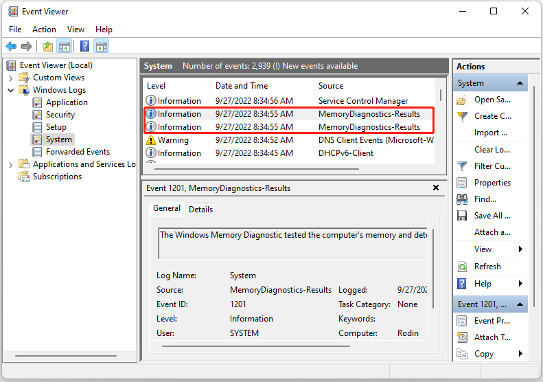 View the checking result