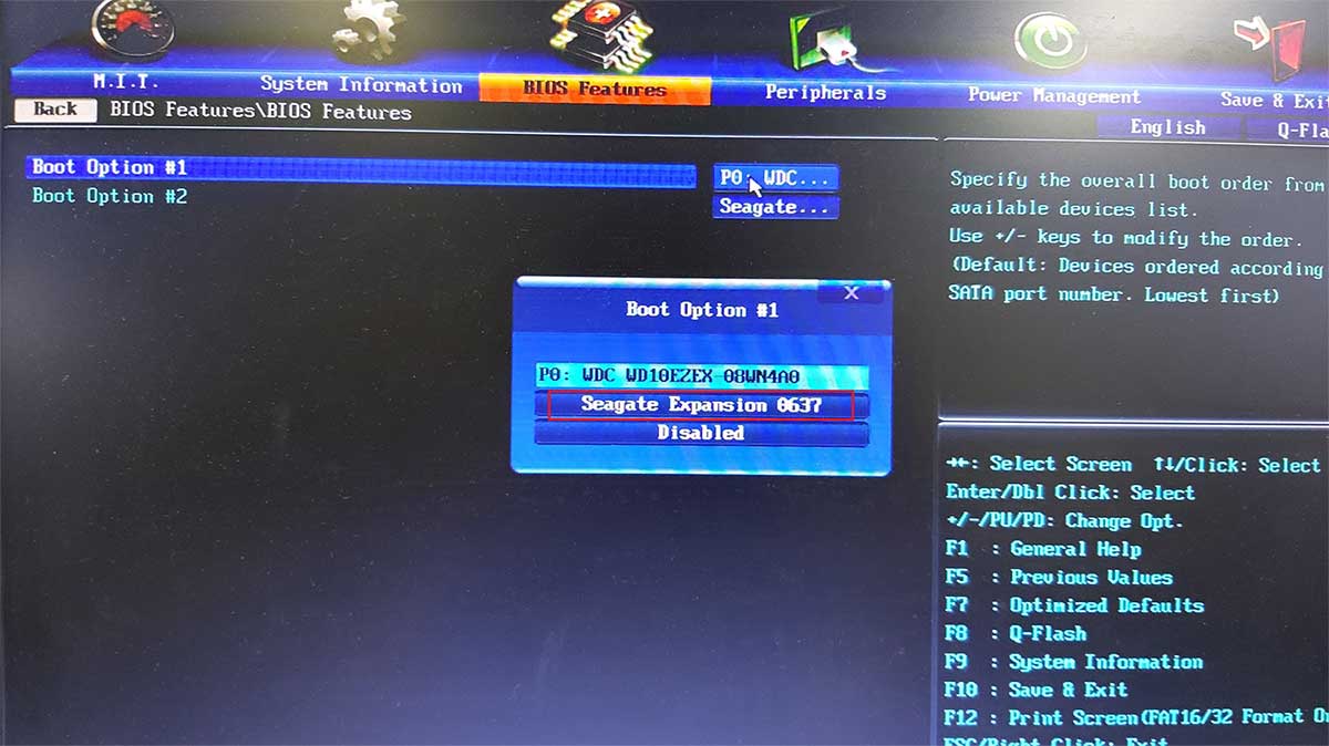 select the system disk as the boot option