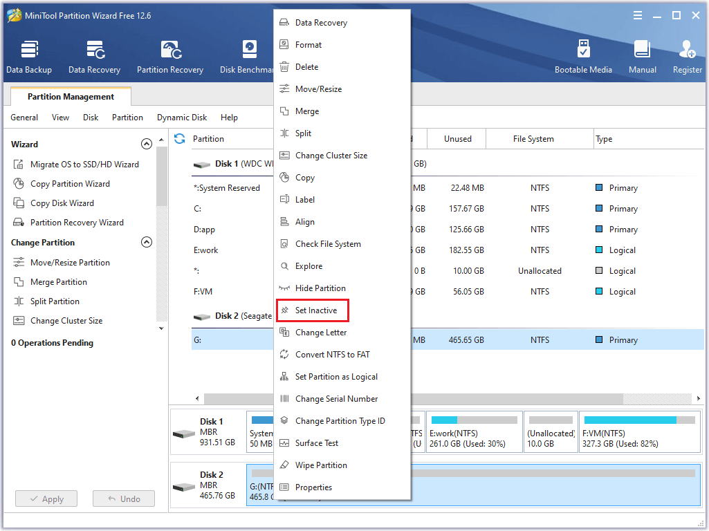 set the non-system partition as inactive