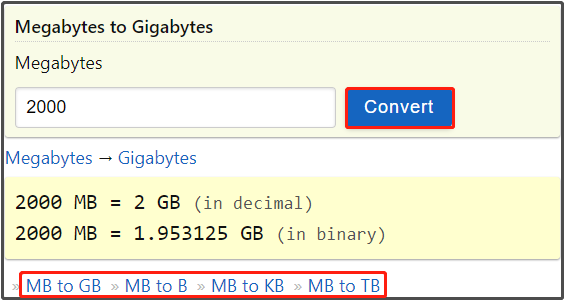 MB To GB Conversion Calculator 54 OFF