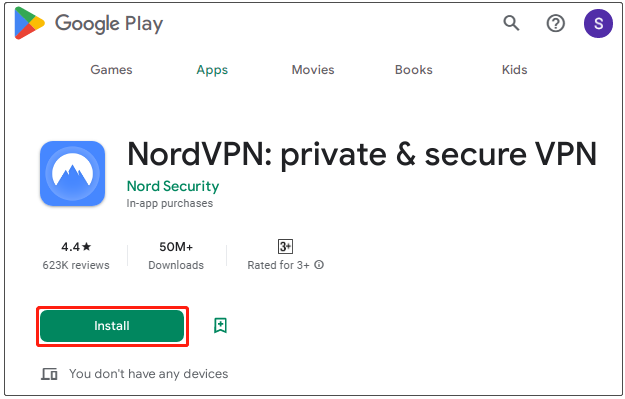 install NordVPN from Google Play store