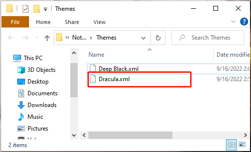 copy Dracula XML file into the Notepad theme folder