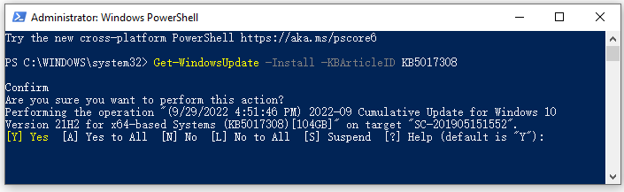 install specific Windows update with PowerShell