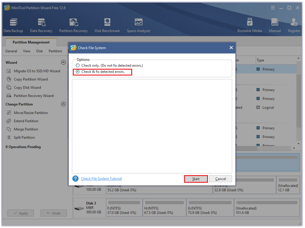 select the way to check and click Start
