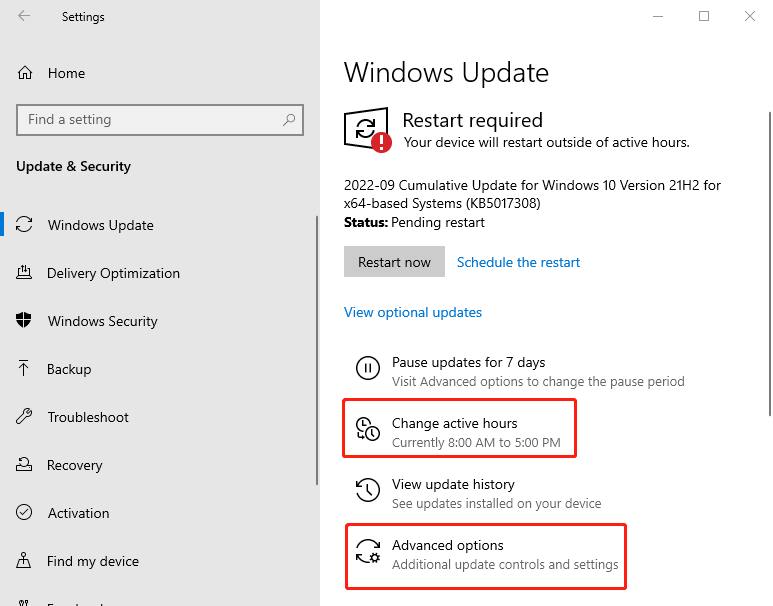 choose update options