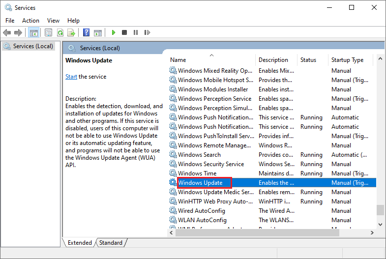 select the Windows Update option