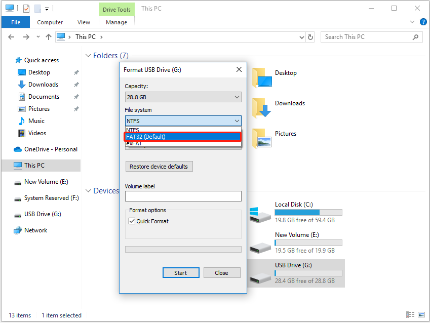 Select FAT32 (Default)