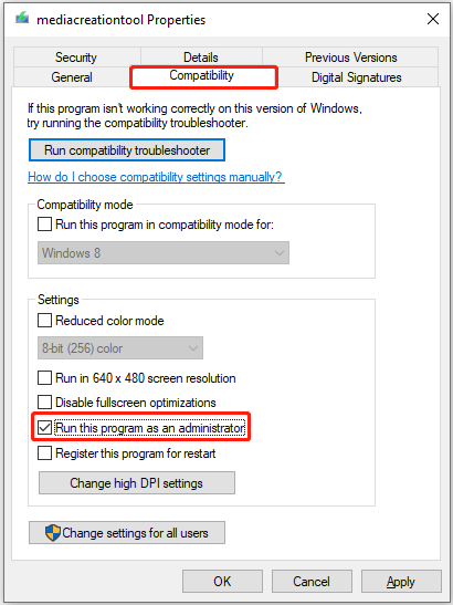Run Media Creation Tool as an administrator