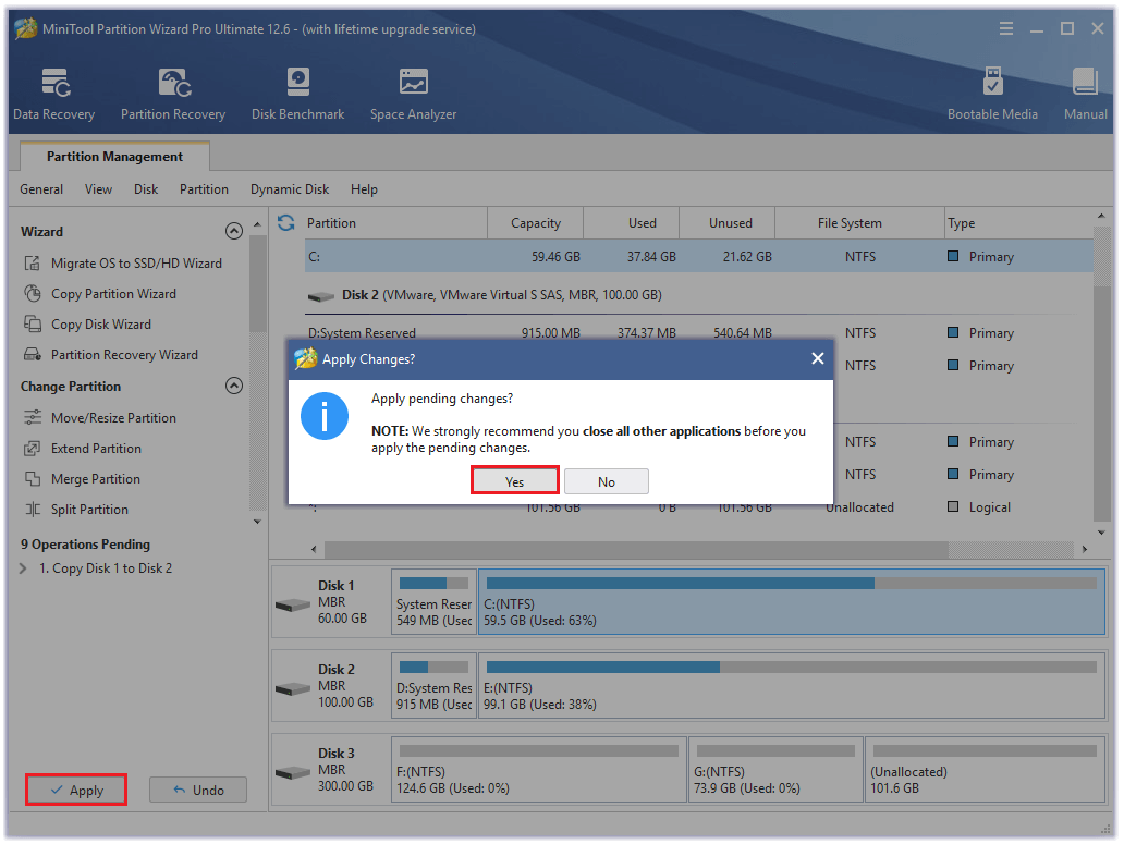 click Apply and Yes to execute all the changes