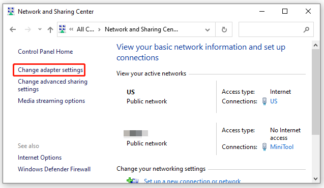 click Change adapter settings