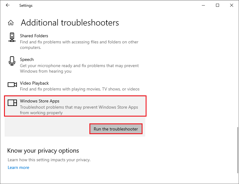 run the Windows Store App troubleshooter