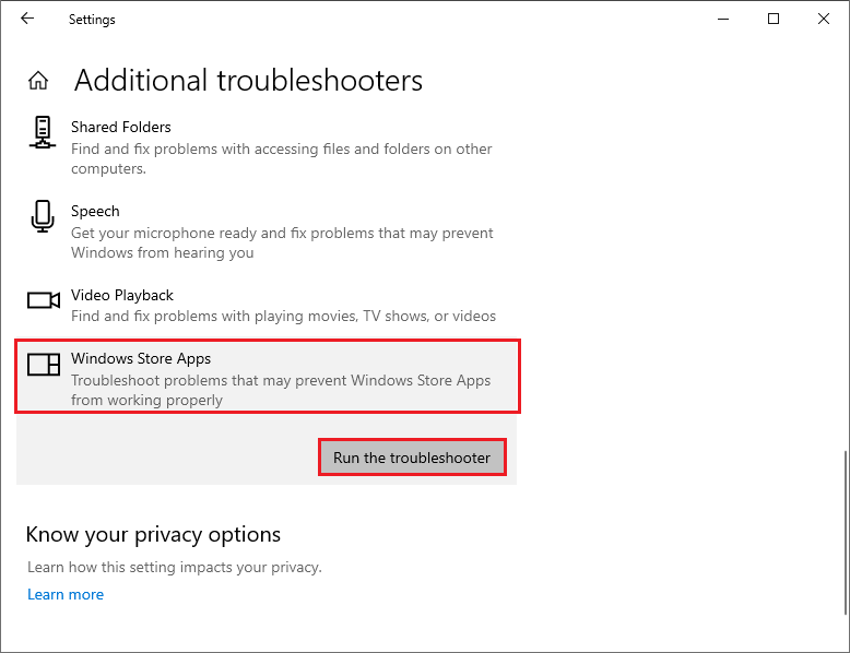 Chạy công cụ Windows Store Apps Troubleshooter