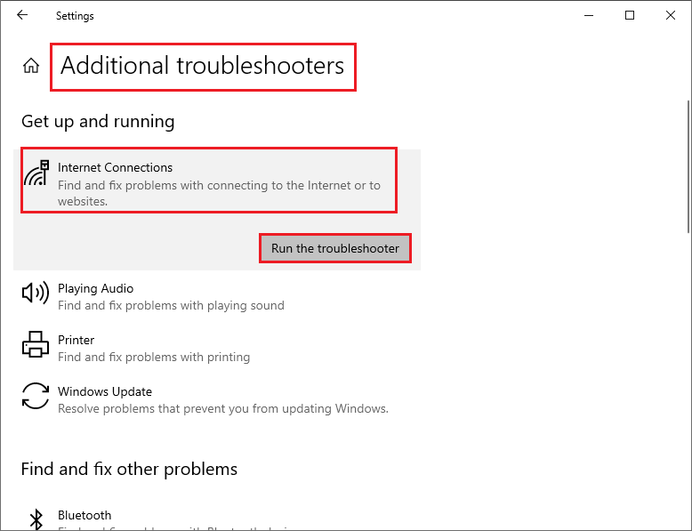 run the Internet Connections troubleshooter