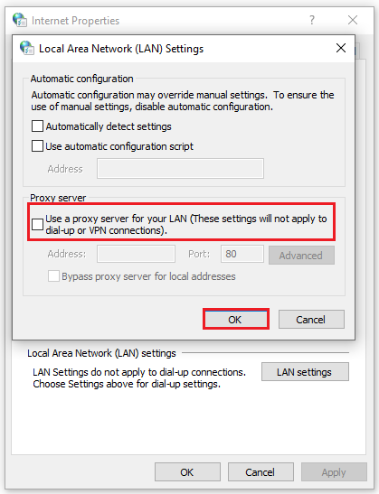 disable the Proxy Server