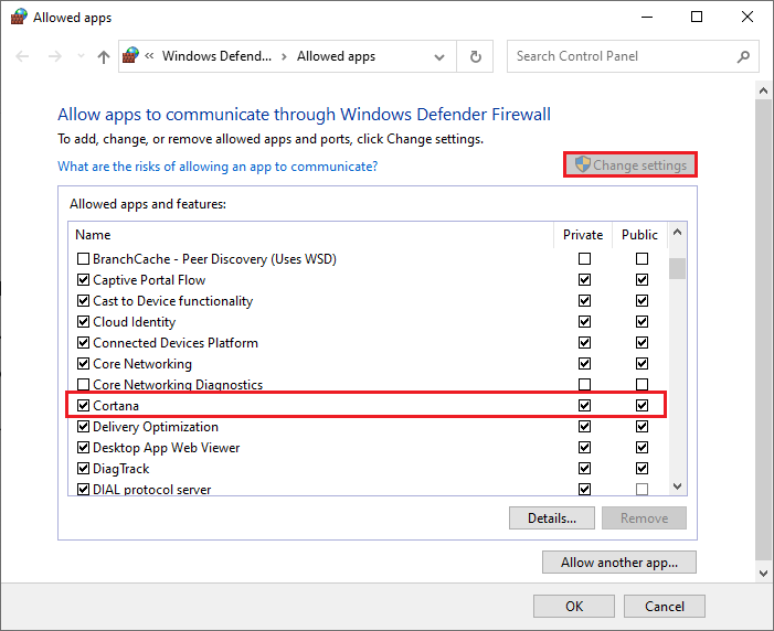 allow Cortana through Firewall