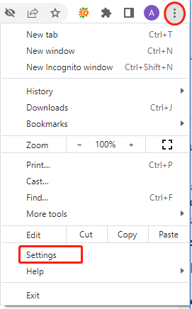 select Settings on Chrome