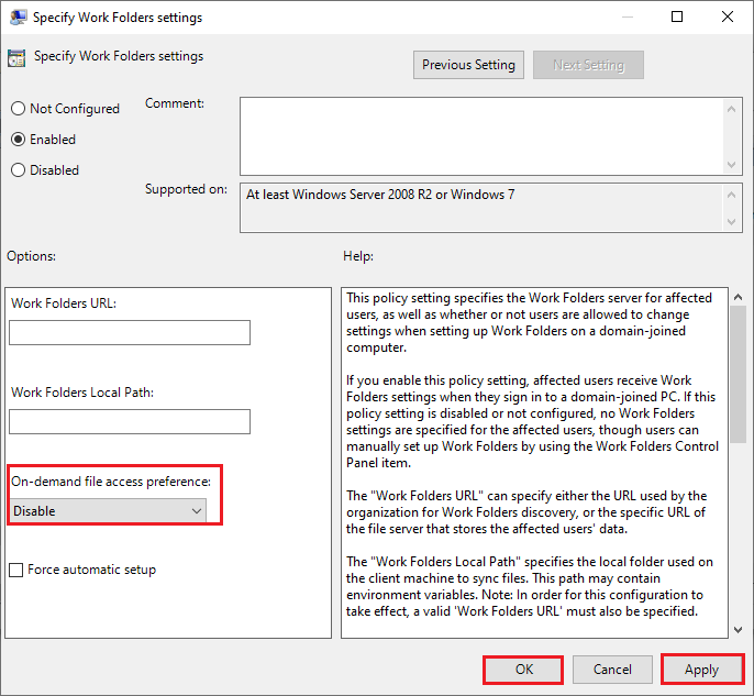 set On-demand file access preference to Disable