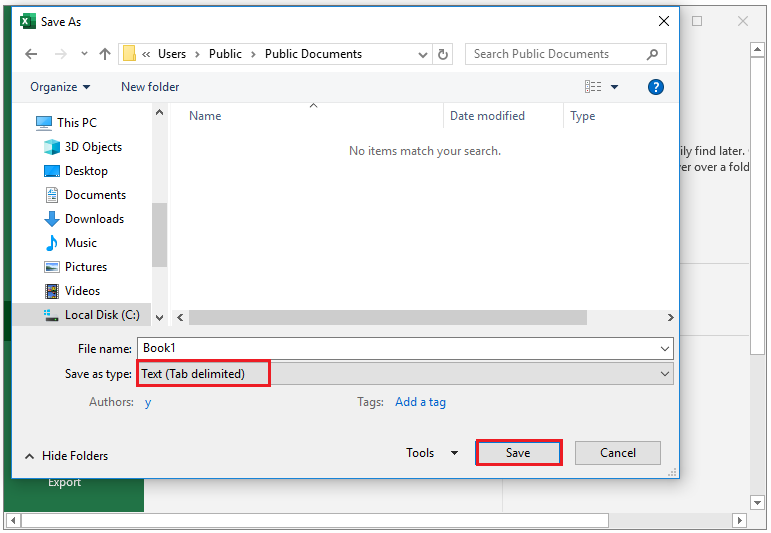 save the Excel file to Text