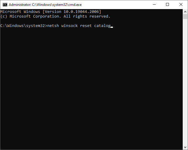 type command to reset Winsock