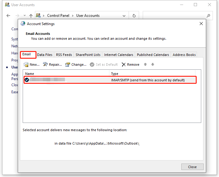 double-click your email account