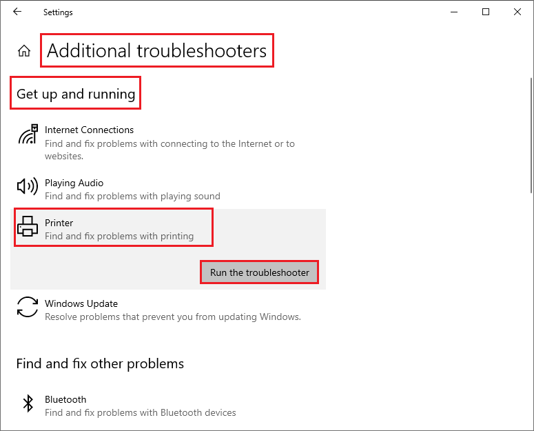 run the printer troubleshooter