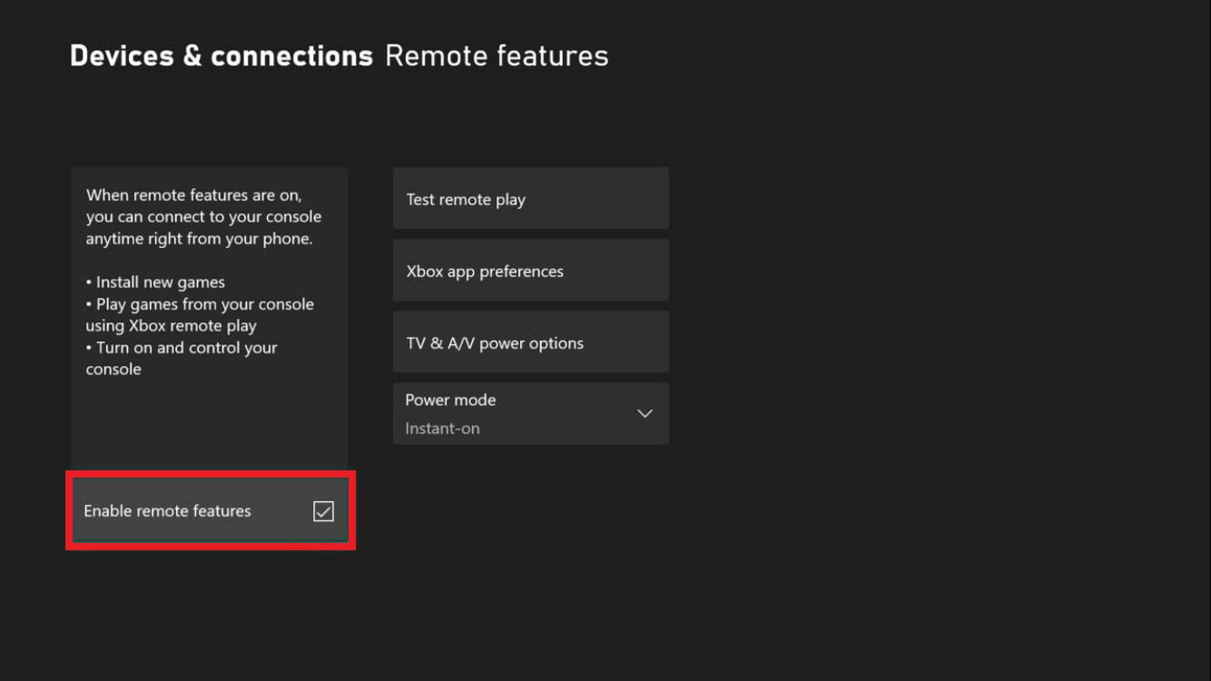 enable Xbox remote play features