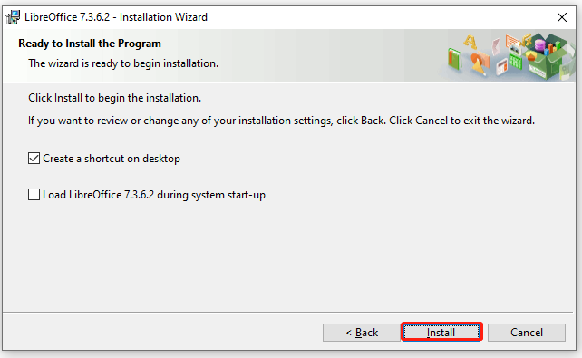 click Install for LibreOffice