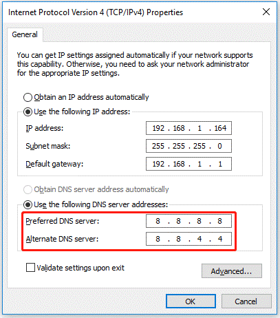 change the DNS settings
