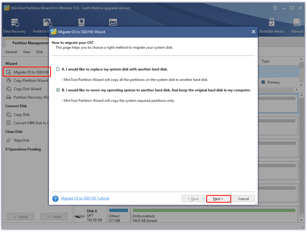 select Migrate OS to SSD wizard
