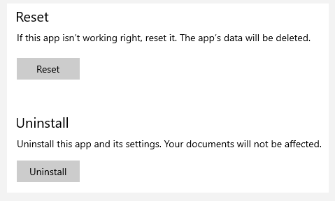 click Reset in App settings