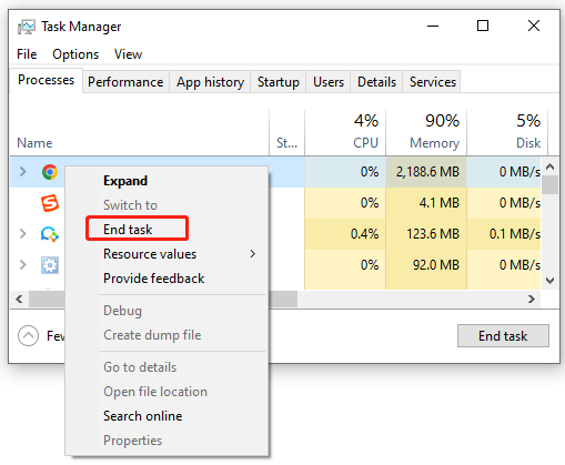select End task