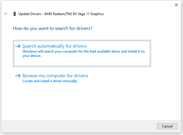 select Search automatically for drivers