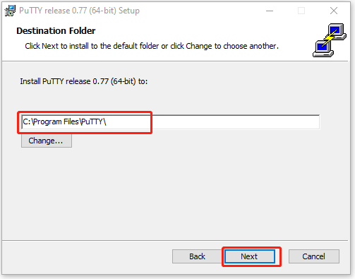 select a location to save PuTTY