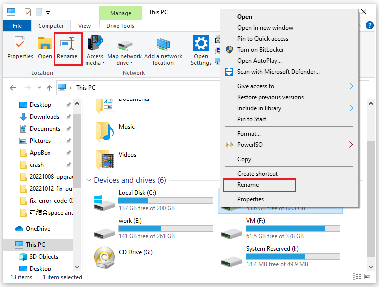 select Rename option
