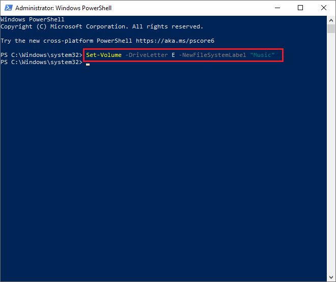 type the command to rename a hard drive