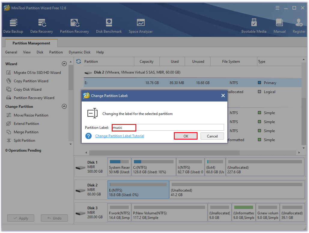 type the partition label