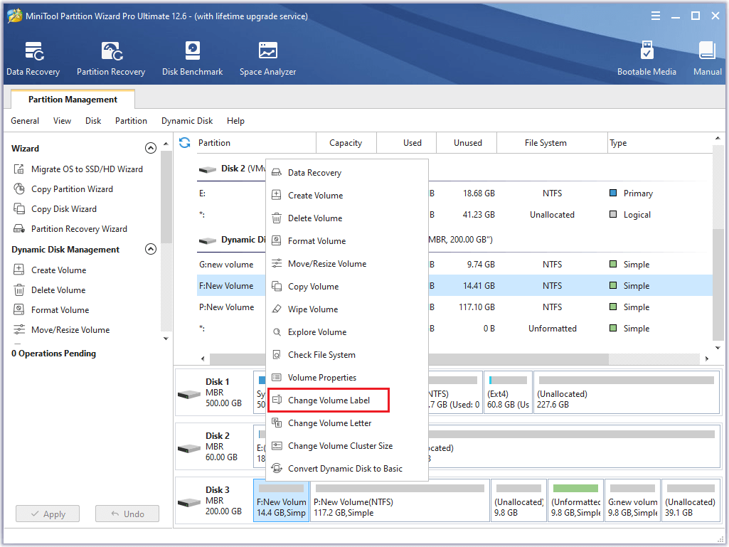 select Change Volume Label function