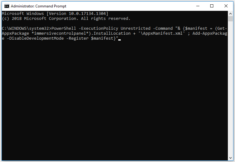 reset the Settings app via Command Prompt