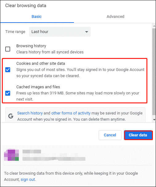 Xóa dữ liệu và cache duyệt web