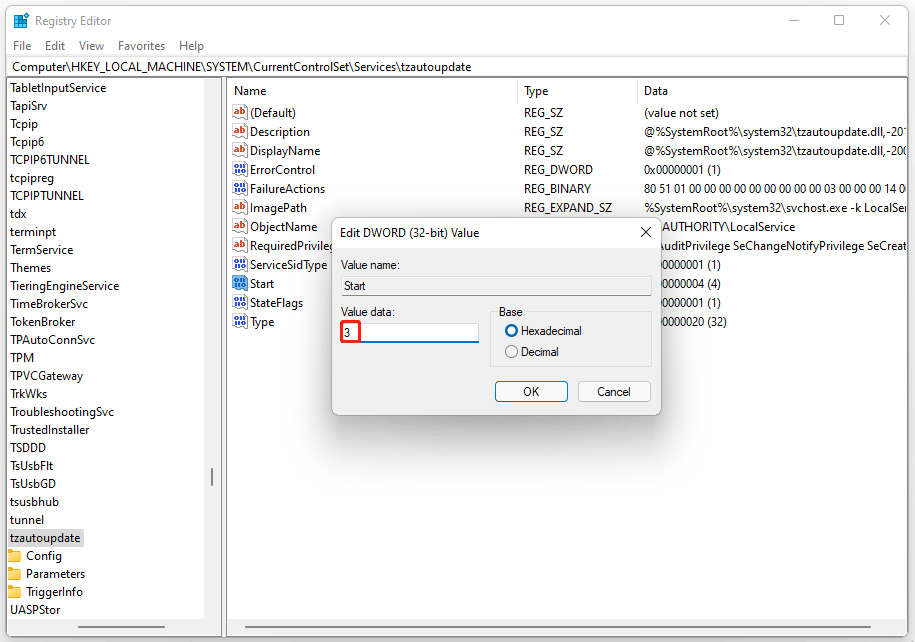 set the Value data to 3