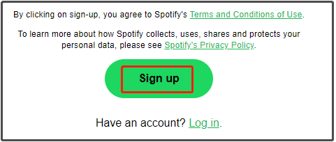 click the Sign up button