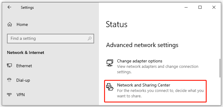 select Network and Sharing Center