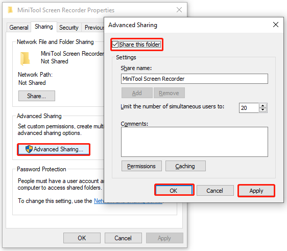 click Advanced Sharing