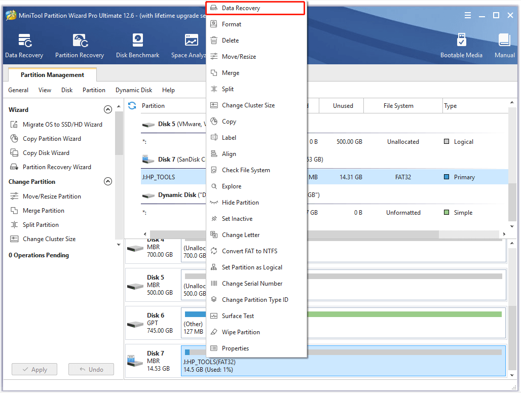 click Data Recovery on MiniTool