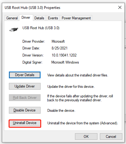 click uninstall device